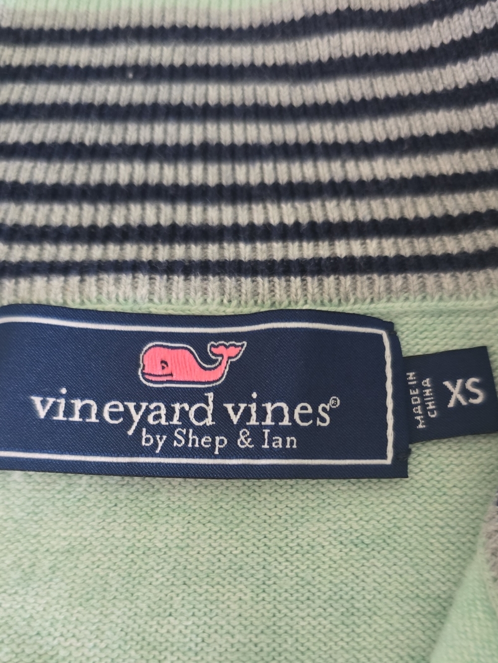 Vineyard Vines Heather Mint Green 1/4 Zip Pullover Sweater - Size XS - Picture 3 of 12